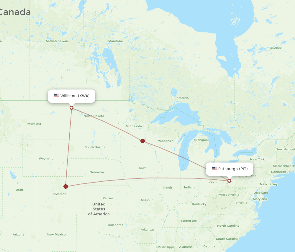 XWA-PIT flight routes