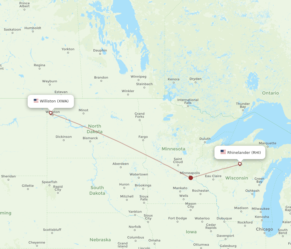 XWA-RHI flight routes