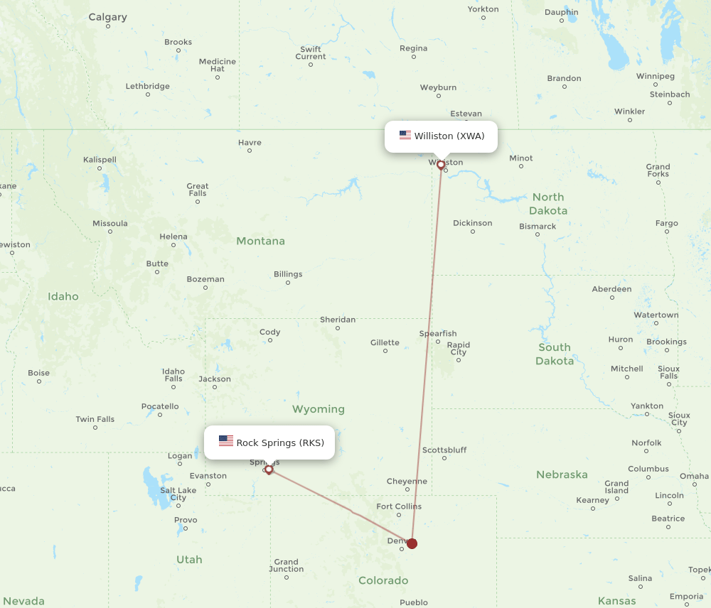 RKS to XWA flights and routes map