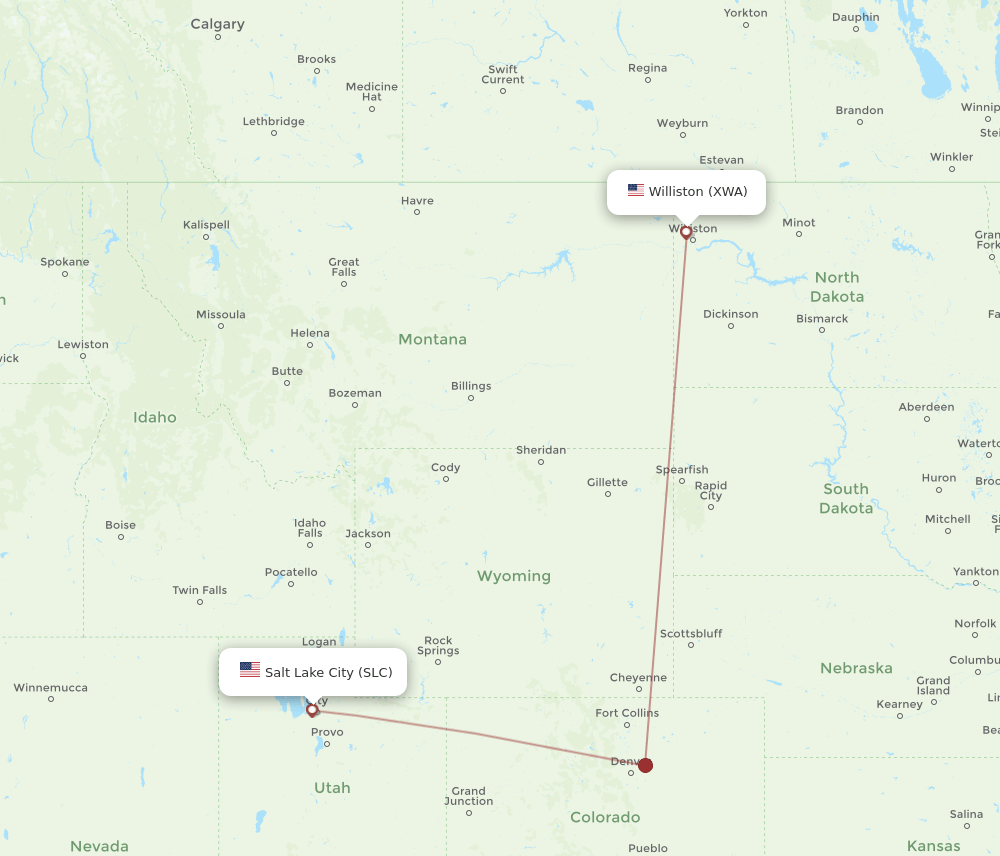 XWA-SLC flight routes