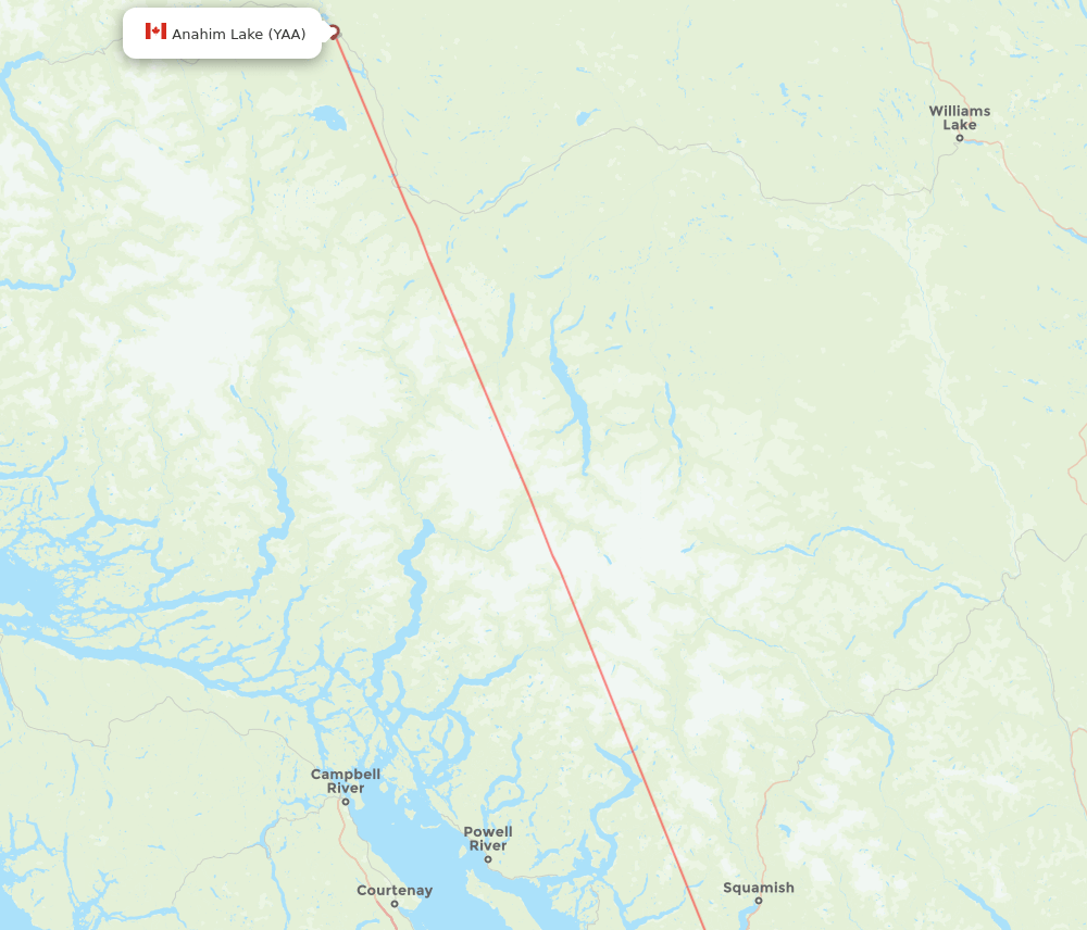 YAA to YVR flights and routes map