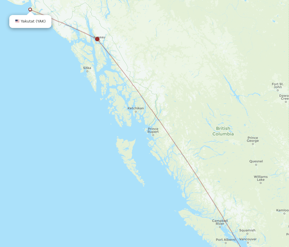 SEA to YAK flights and routes map