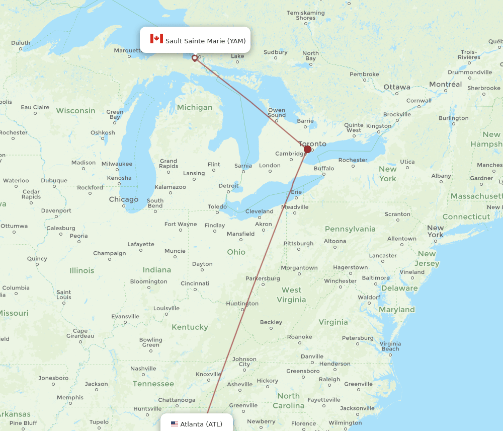YAM-ATL flight routes