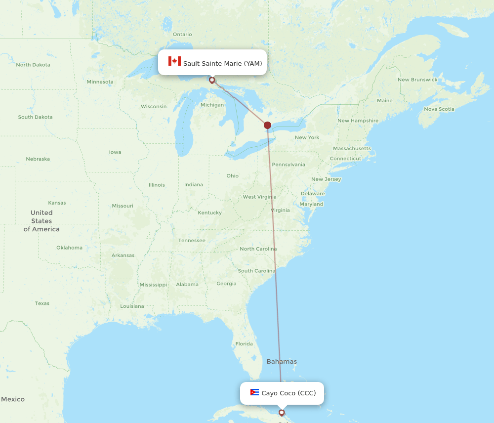 YAM to CCC flights and routes map