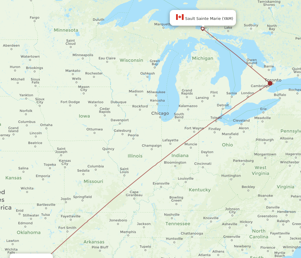 YAM-DFW flight routes