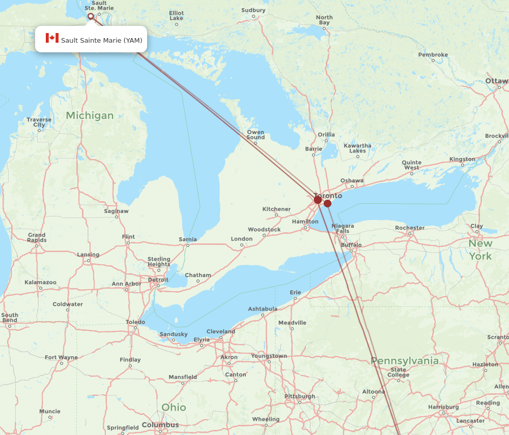 YAM-IAD flight routes