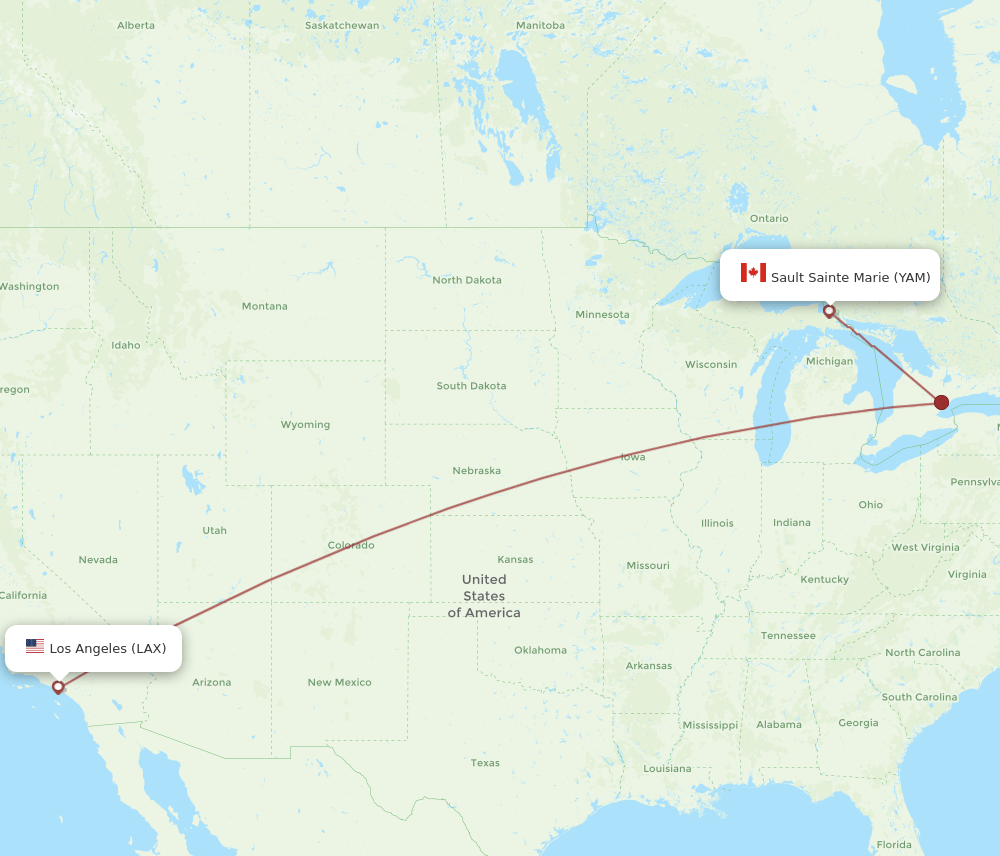 YAM to LAX flights and routes map