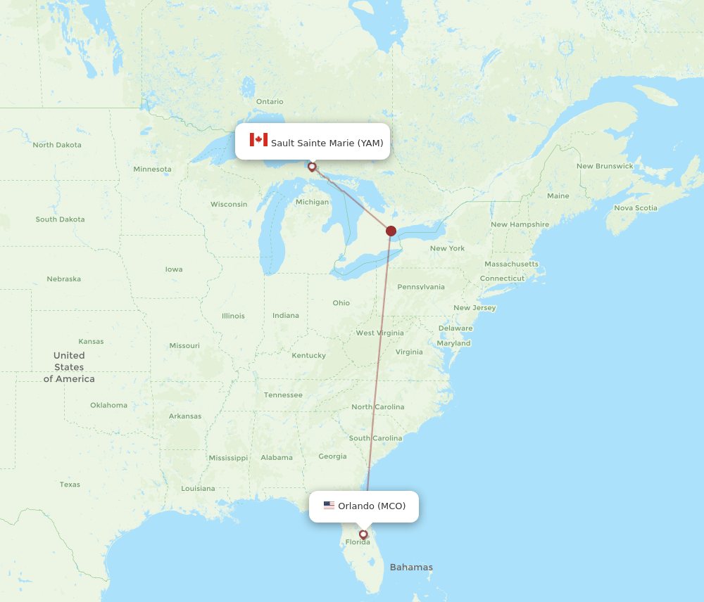 YAM to MCO flights and routes map