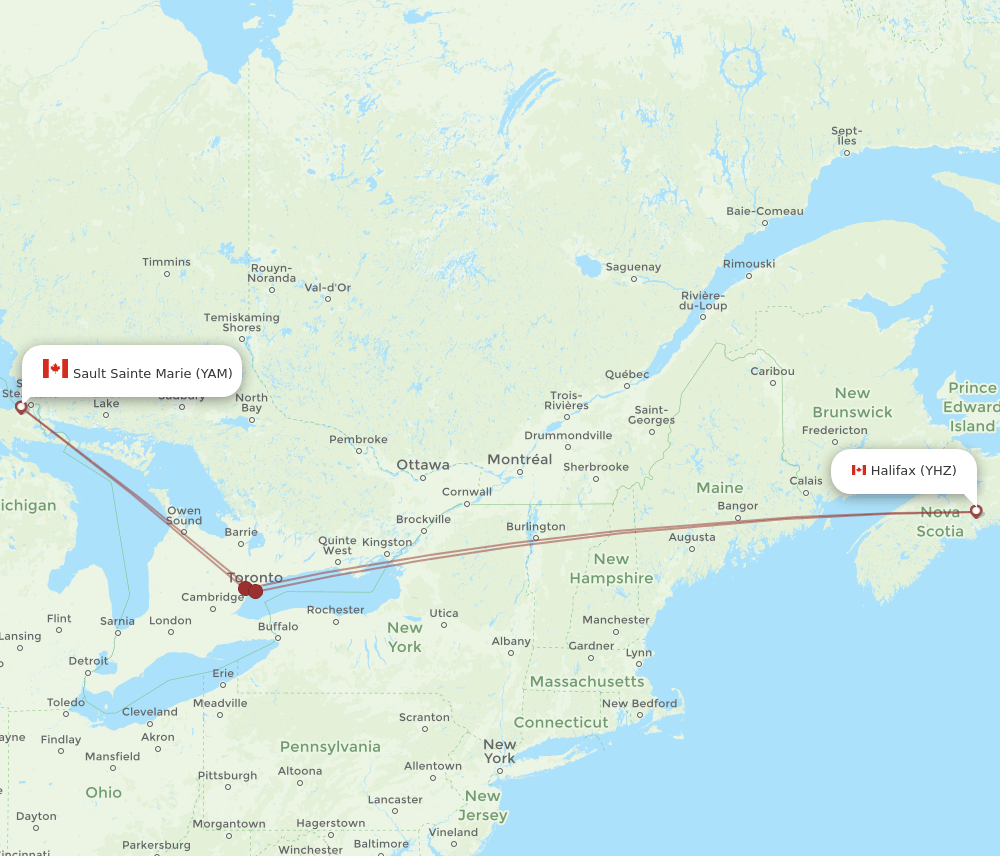 YAM-YHZ flight routes