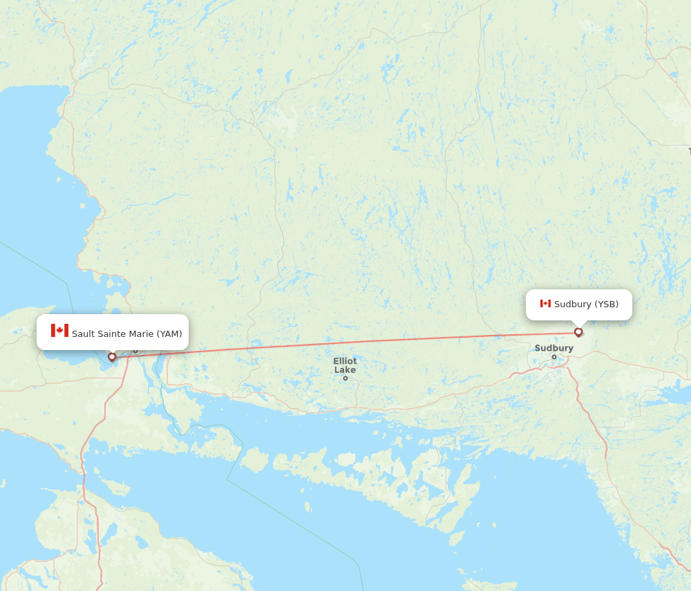 YAM to YSB flights and routes map