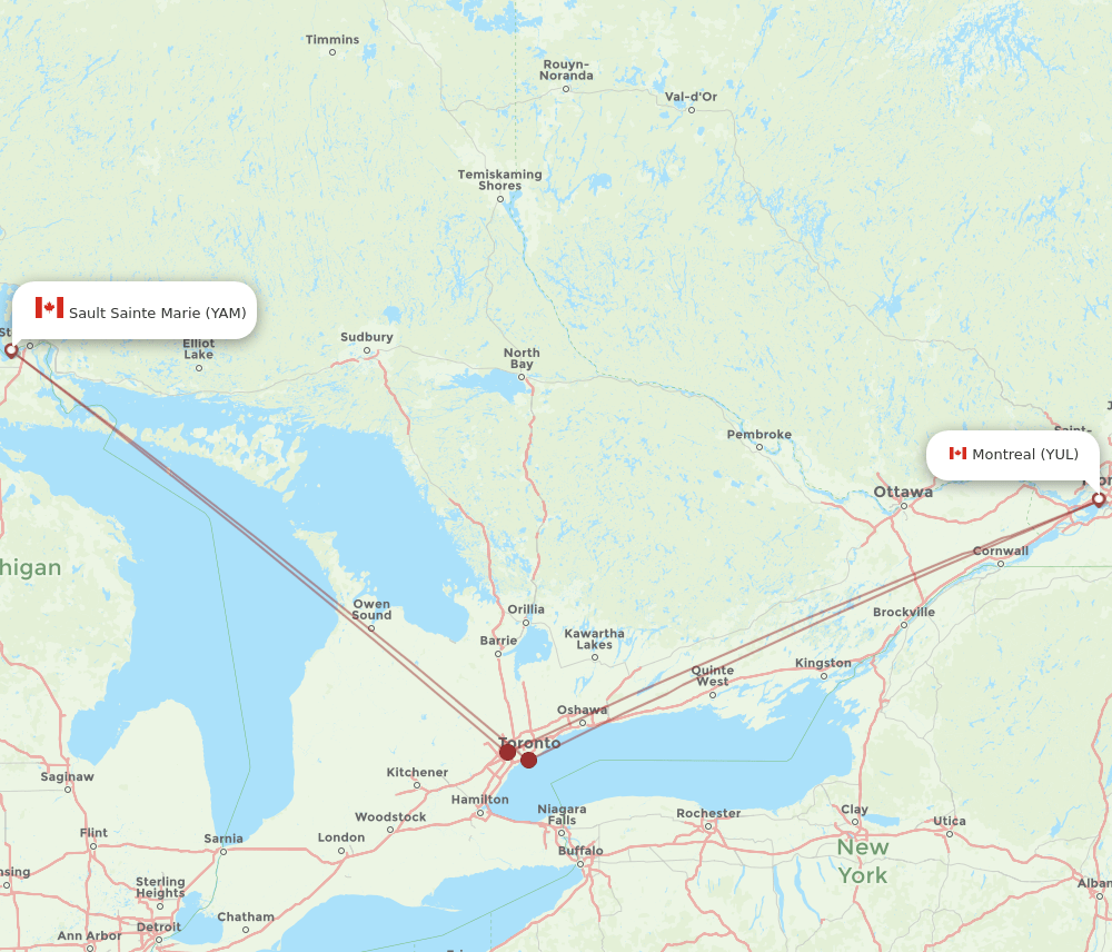 Montreal - Sault Ste. Marie route map and flight paths
