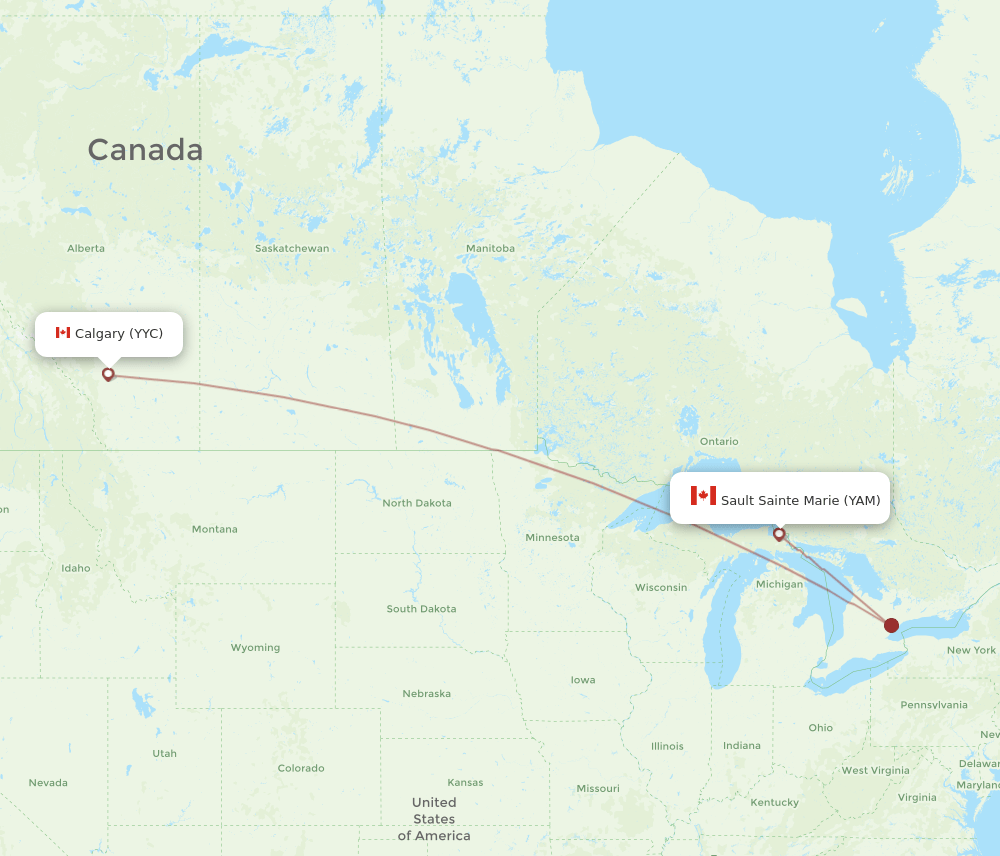 Calgary - Sault Ste. Marie route map and flight paths