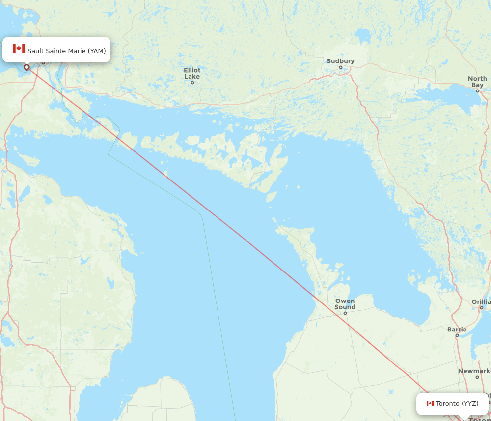 Sault Ste. Marie - Toronto route map and flight paths