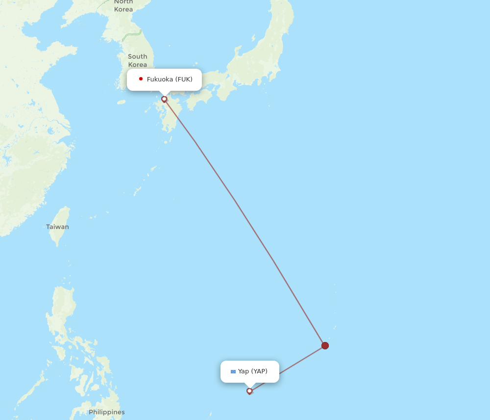 Fukuoka - Yap, Caroline Islands route map and flight paths