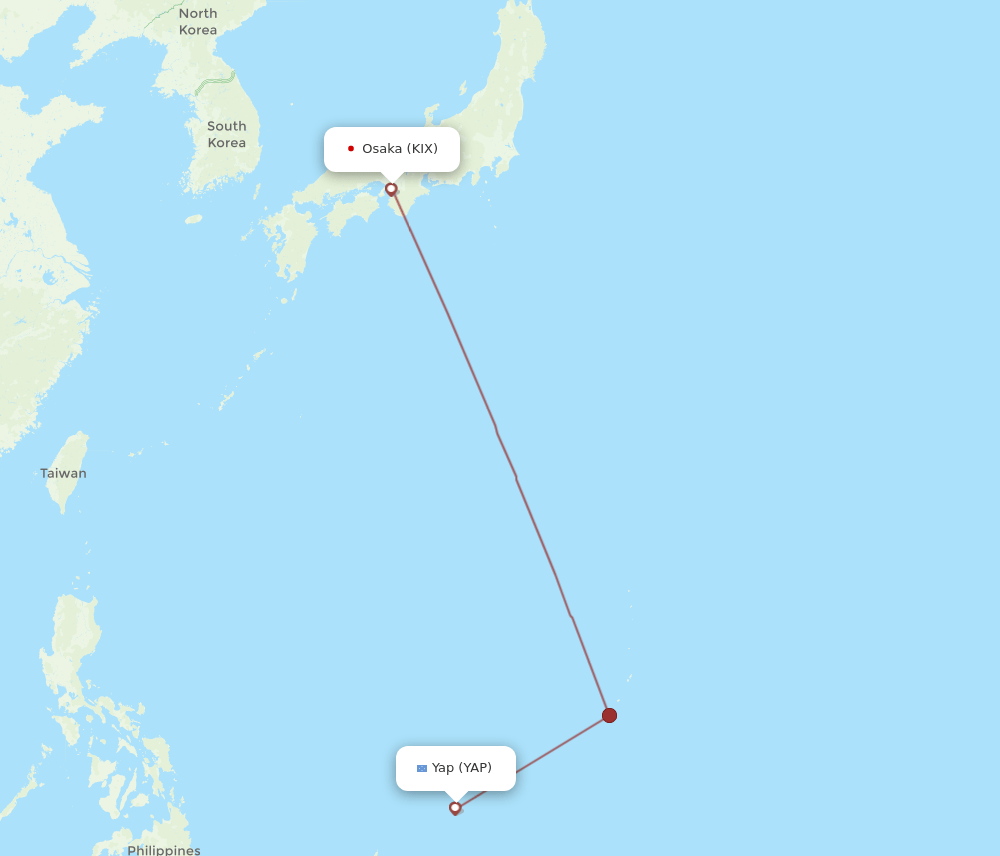 YAP-KIX flight routes