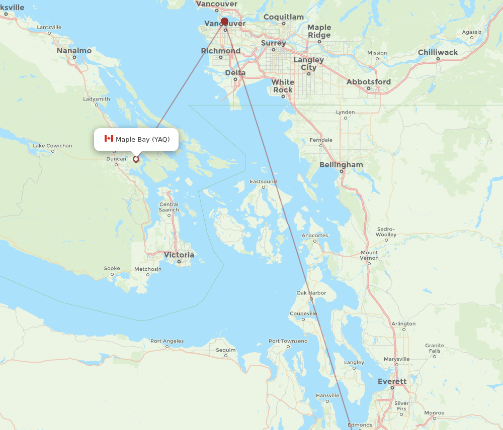 YAQ to LKE flights and routes map