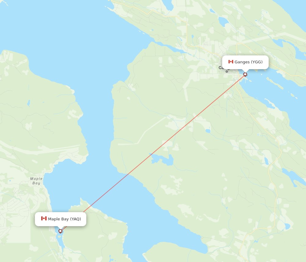 YAQ to YGG flights and routes map