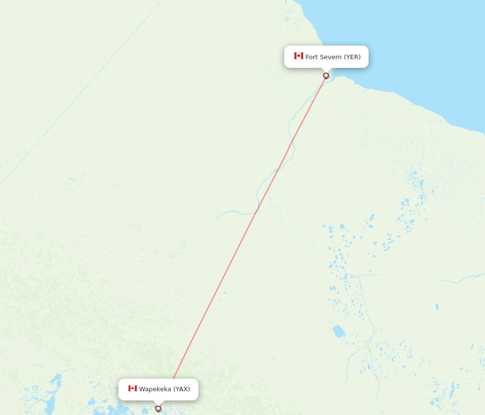YAX to YER flights and routes map