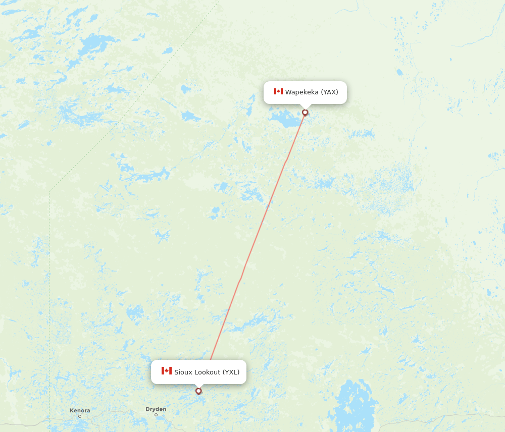 Angling Lake - Sioux Lookout route map and flight paths