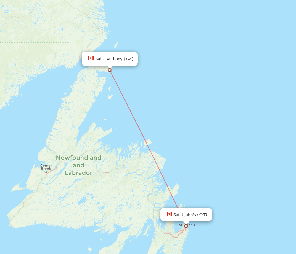 YAY to YYT flights and routes map