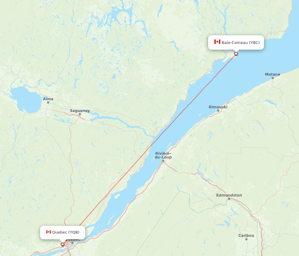 Baie Comeau - Quebec route map and flight paths