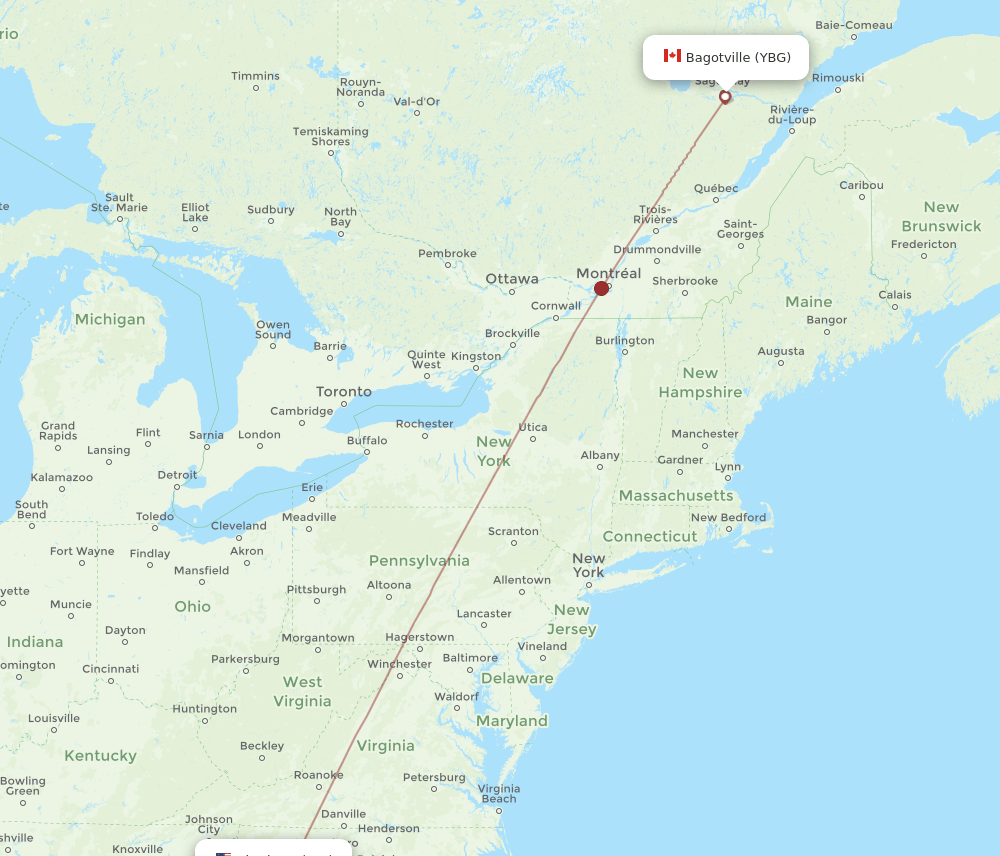 YBG-CLT flight routes