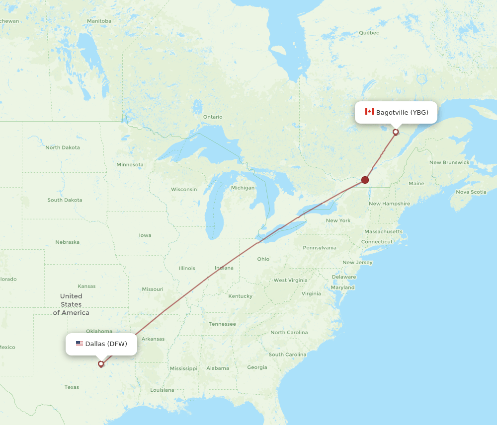 YBG-DFW flight routes