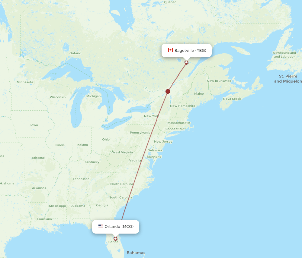 YBG-MCO flight routes