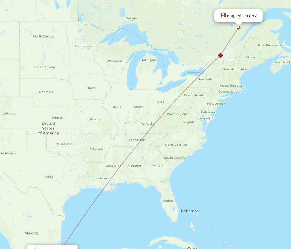 YBG-MEX flight routes