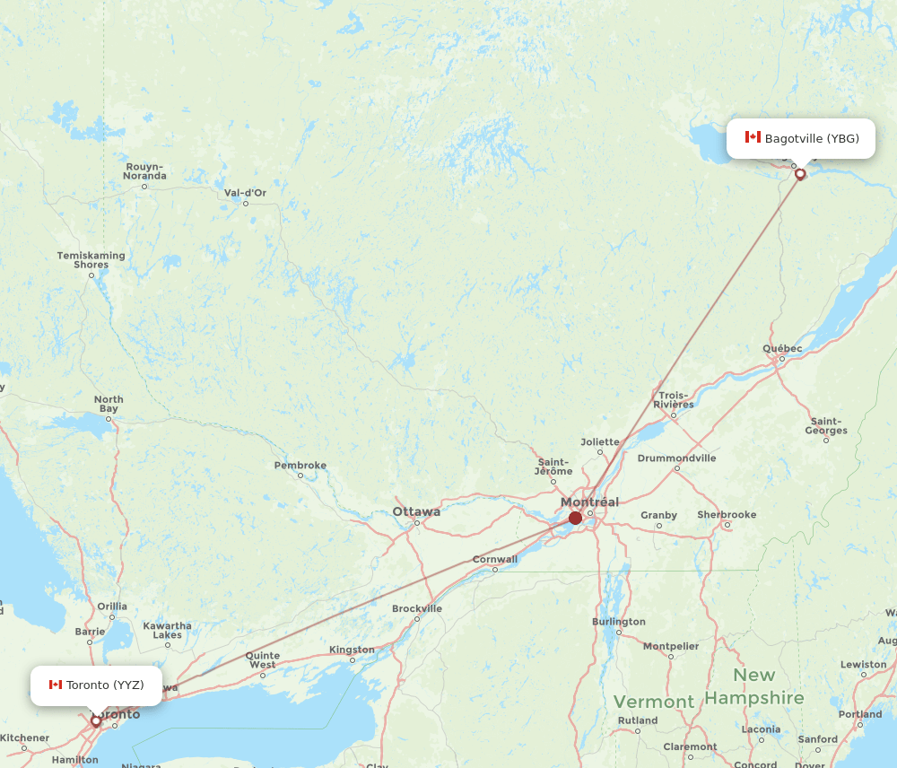 Toronto - La Baie route map and flight paths