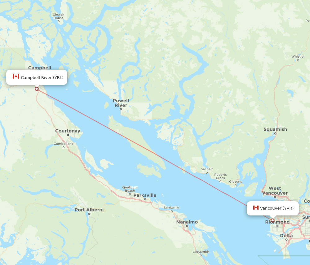 YBL to YVR flights and routes map