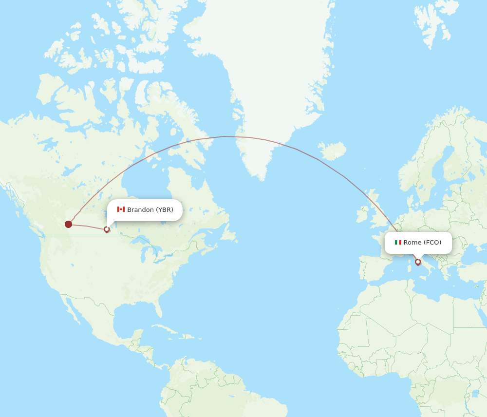 YBR to FCO flights and routes map