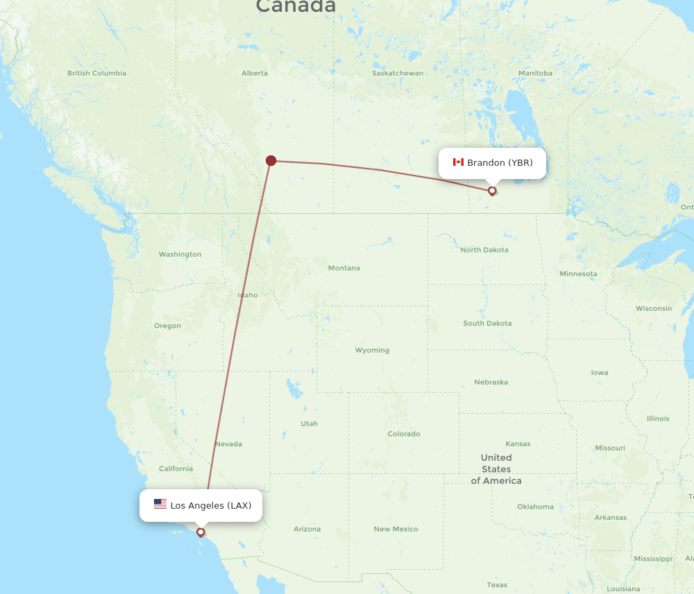 YBR-LAX flight routes