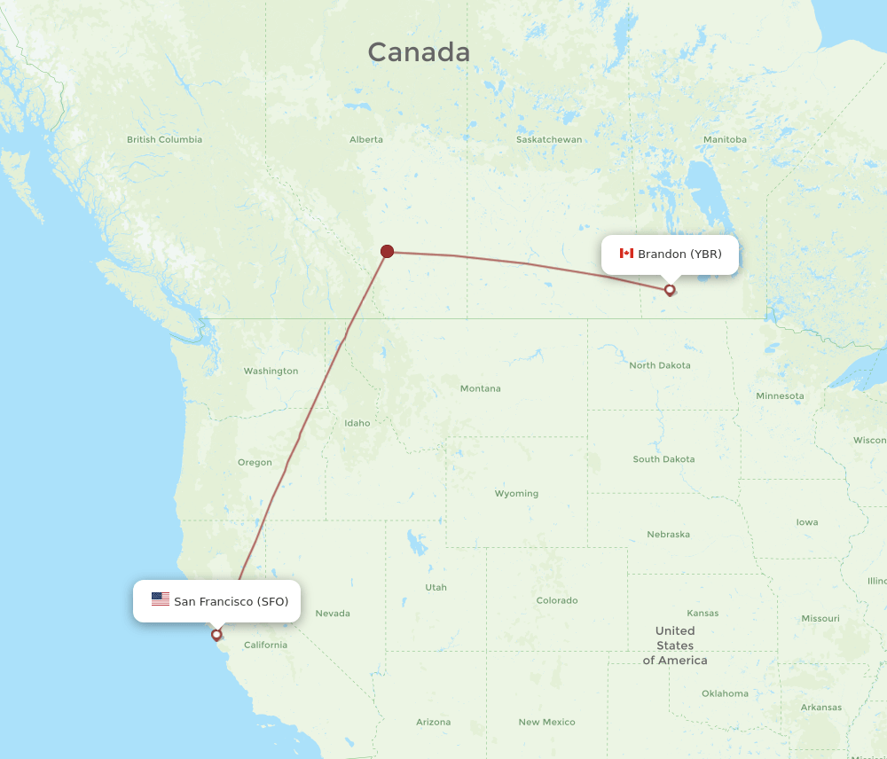 YBR-SFO flight routes