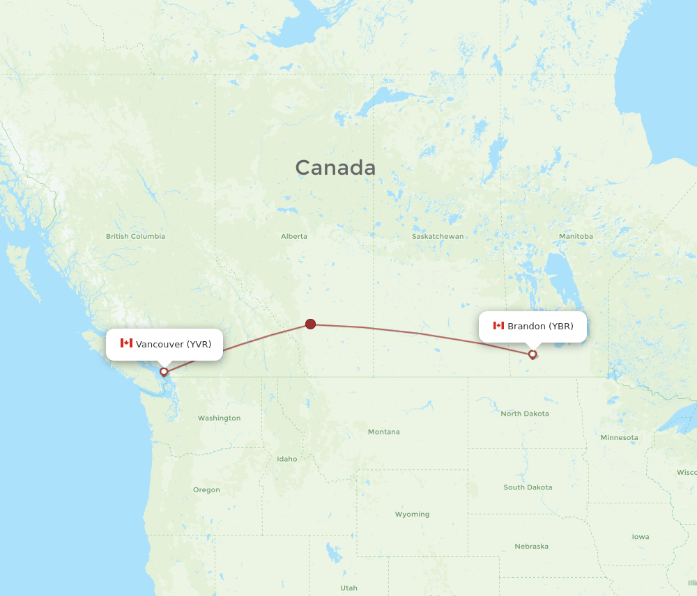 YBR-YVR flight routes