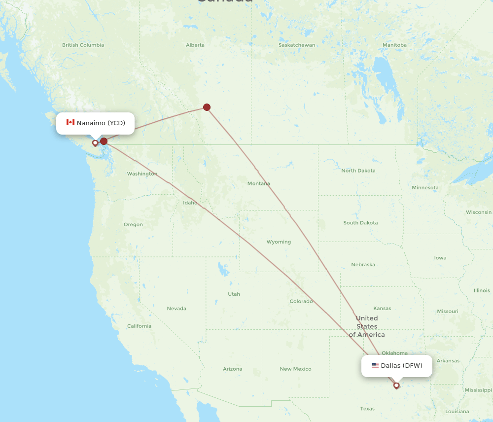 YCD-DFW flight routes