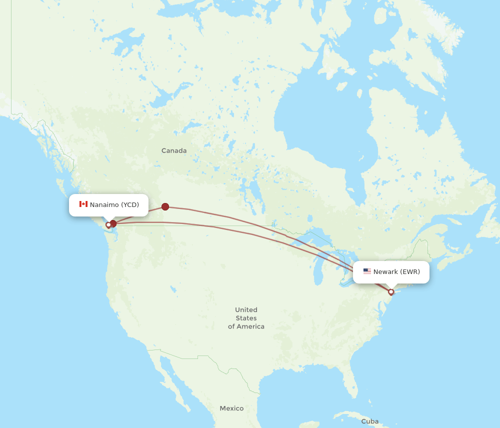 YCD-EWR flight routes