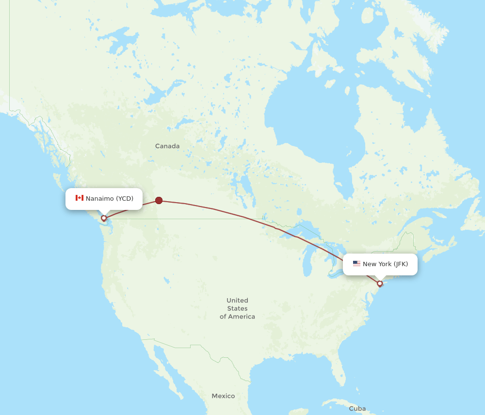 YCD-JFK flight routes