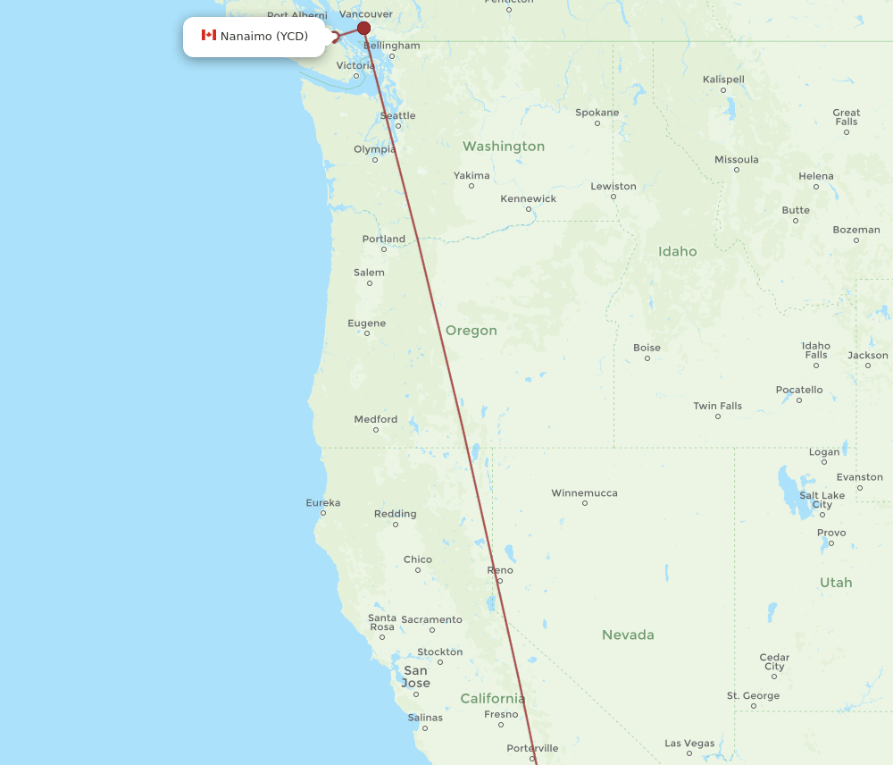 YCD-LAX flight routes