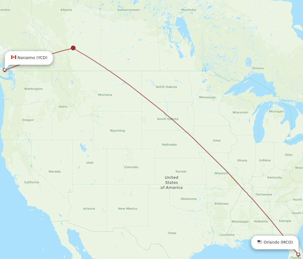 YCD-MCO flight routes