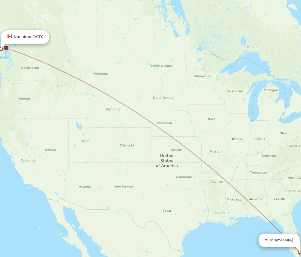 Miami - Nanaimo route map and flight paths