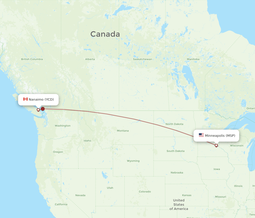 YCD to MSP flights and routes map
