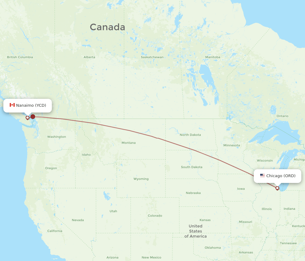 YCD-ORD flight routes