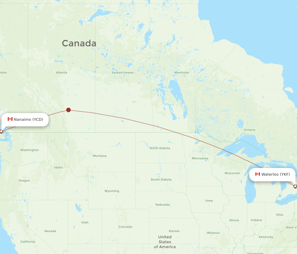 Kitchener - Nanaimo route map and flight paths