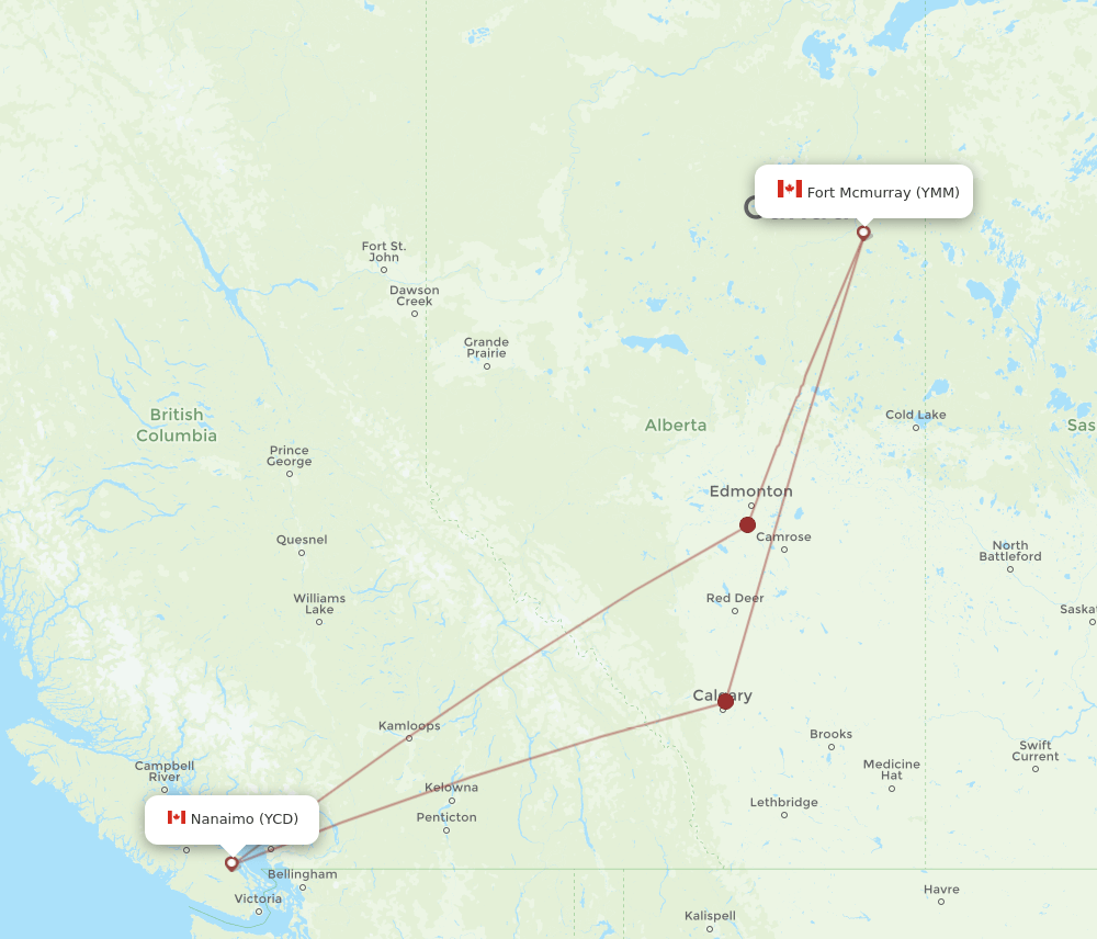 YCD-YMM flight routes