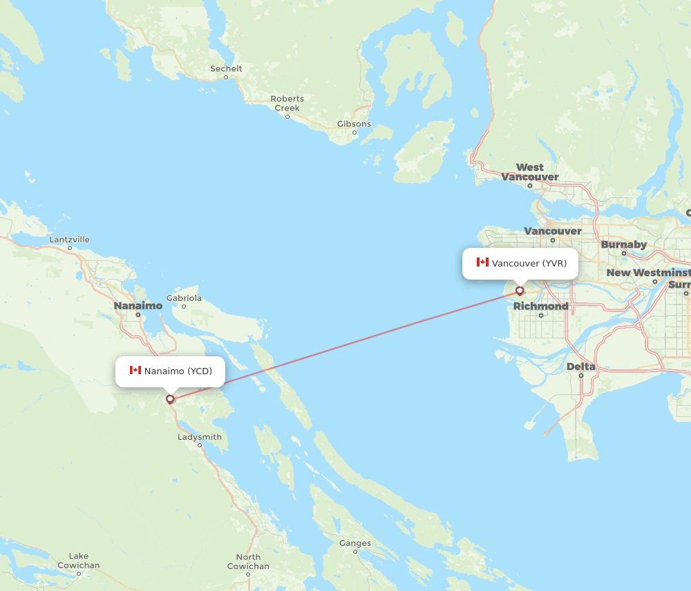 YCD to YVR flights and routes map
