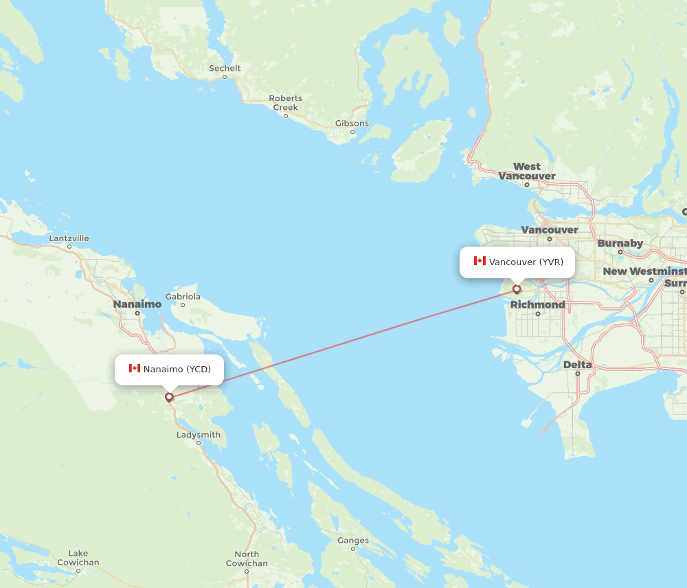 Nanaimo - Vancouver route map and flight paths