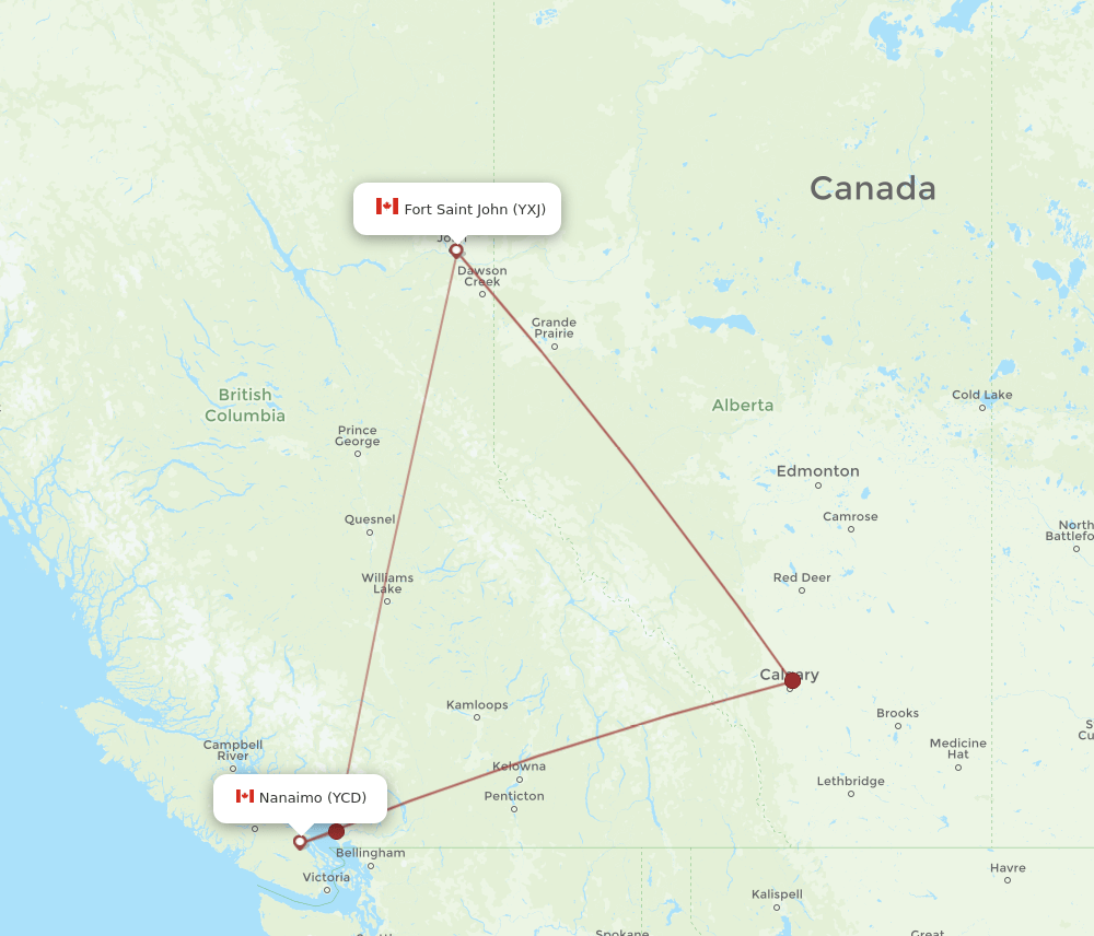 YCD-YXJ flight routes