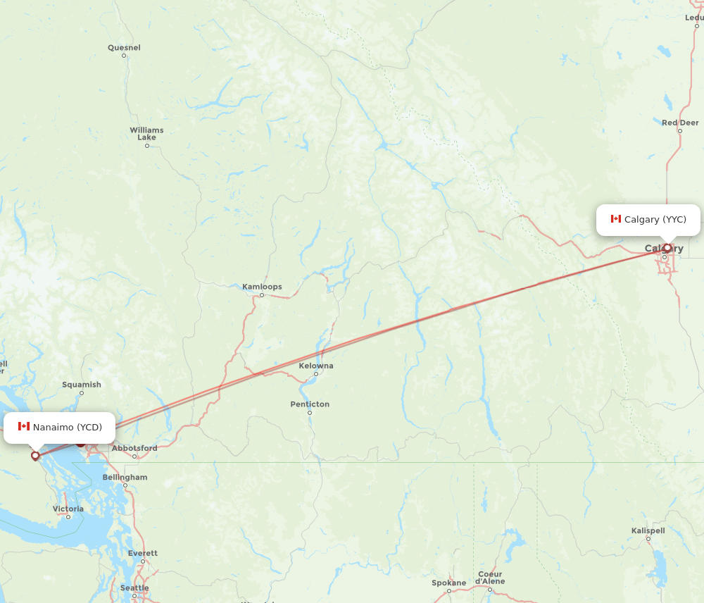 YCD-YYC flight routes