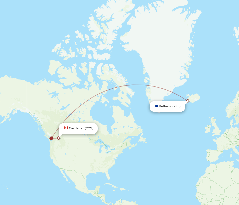 Reykjavik - Castlegar route map and flight paths